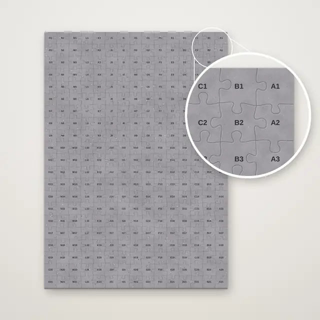 The back of a 315 piece puzzle, with every piece numbered